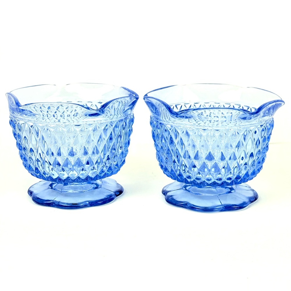 Vintage Indiana Glass Regal Blue Diamond Point Sauce Cup Set. Dessert/fruit Bowl